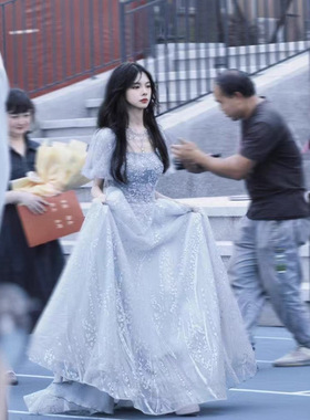 宴会晚礼服女2026新款蓝色气质设计感连衣裙声乐艺考年会礼服秋冬