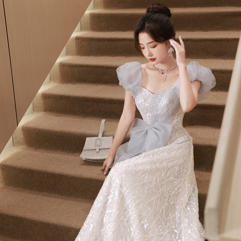 蓝色晚礼服裙女2026新款名媛公主风生日派对小礼服连衣裙鱼尾亮片
