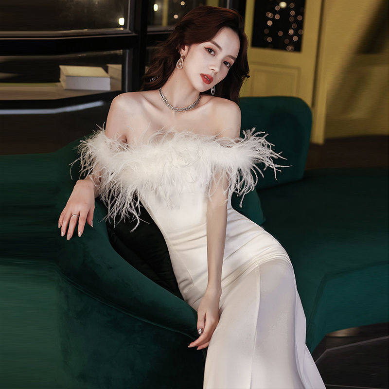 白色晚礼服裙女轻奢小众高端高级感宴会气质名媛抹胸性感鱼尾长款