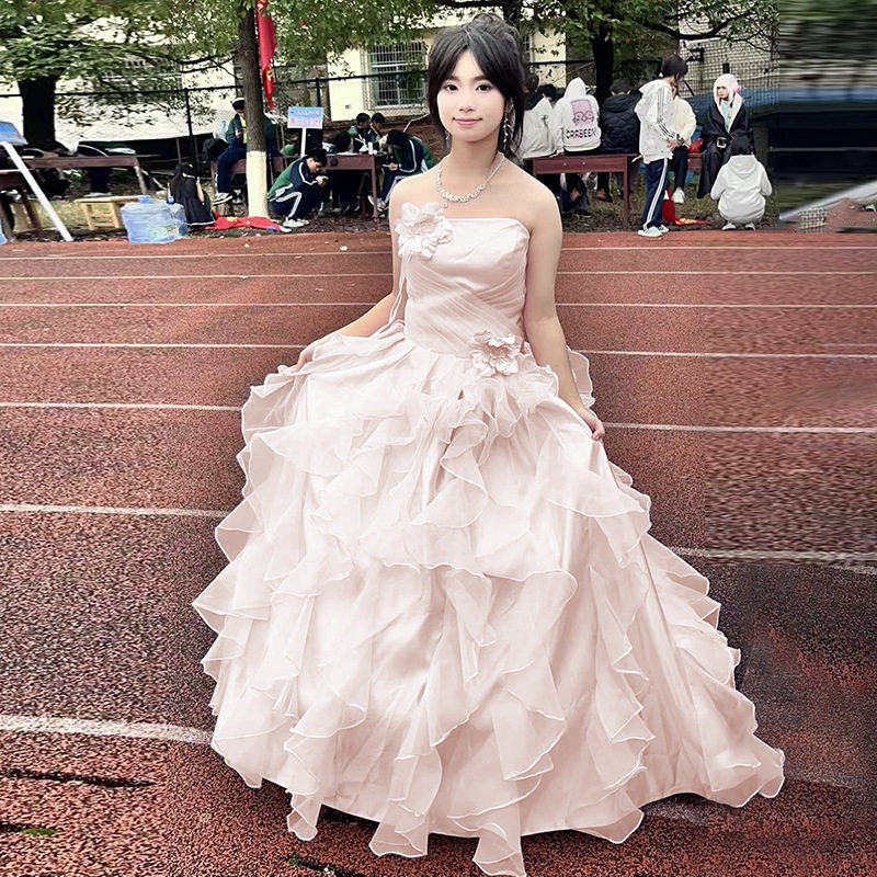 粉色在逃公主晚礼服女高级感超仙绝美生日宴成人礼艺考演出蓬蓬裙