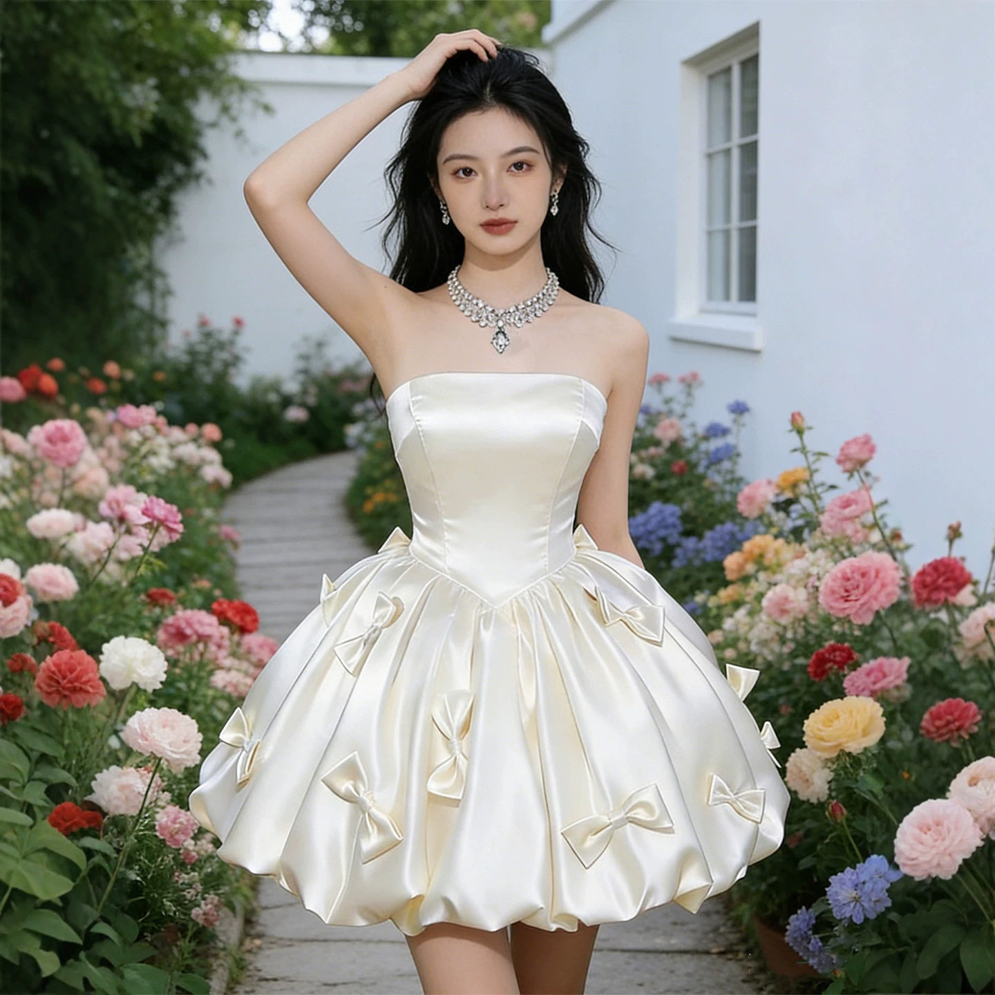 抹胸生日礼服女高级感学生毕业派对公主裙短款成人礼小个子主持人