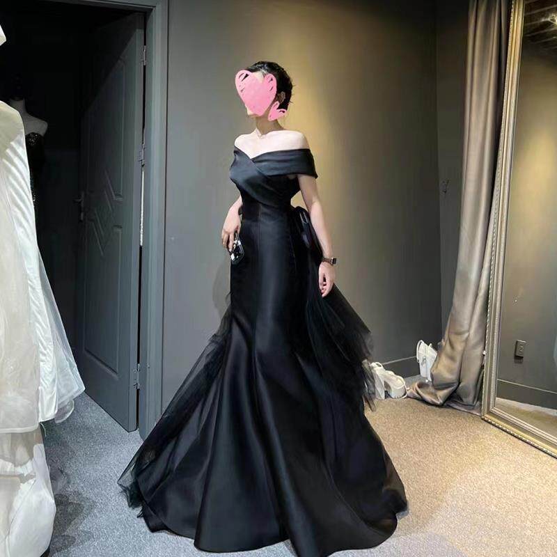 黑色晚礼服裙女2026新款一字肩高端晚宴轻奢小众鱼尾裙高级感高定