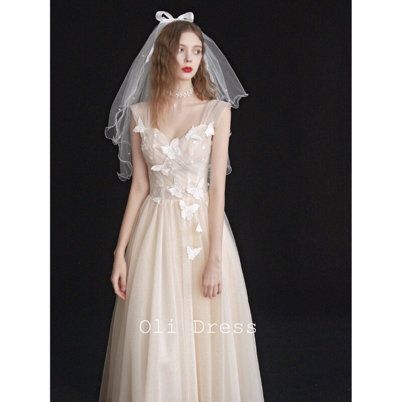 法式轻纱小白裙2026新款领证订婚礼服伴娘生日宴会艺考成人礼服裙