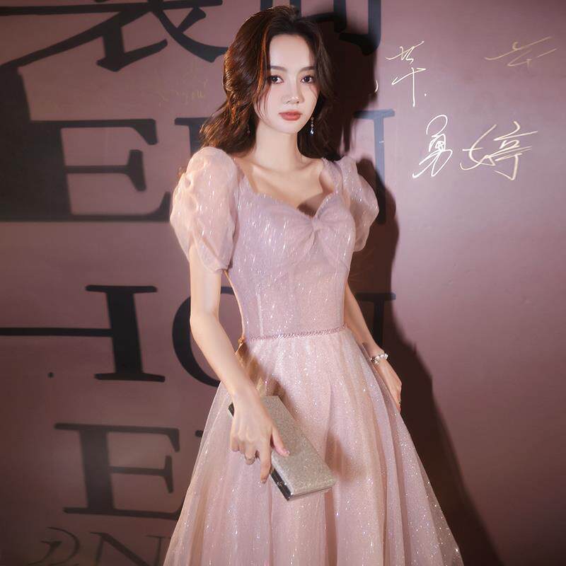 粉色法式晚礼服女宴会气质轻奢小众艺考主持学生成人礼连衣裙夏季