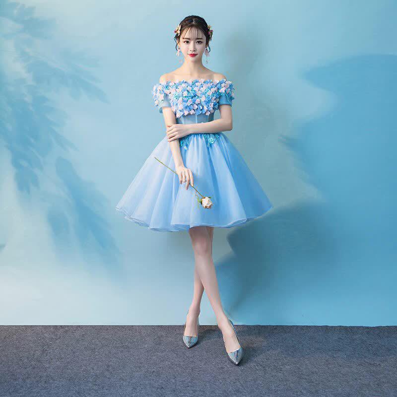 彩纱连衣裙2026新款演出服蓬蓬裙短款小礼服宴会主持晚礼服女夏季