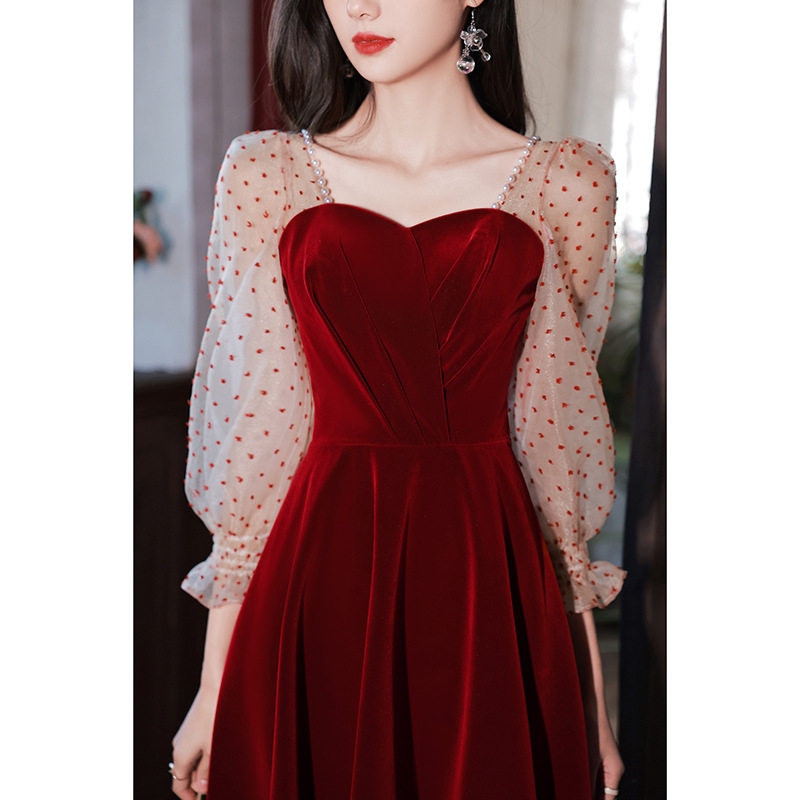 敬酒服新娘酒红色夏季结婚订婚回门小礼服连衣裙女平时可穿高级感