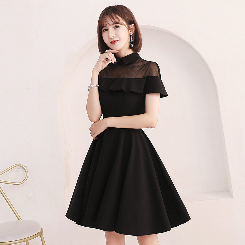 黑色小众轻奢小个子晚礼服女2025新款小众宴会主持短款气质礼服
