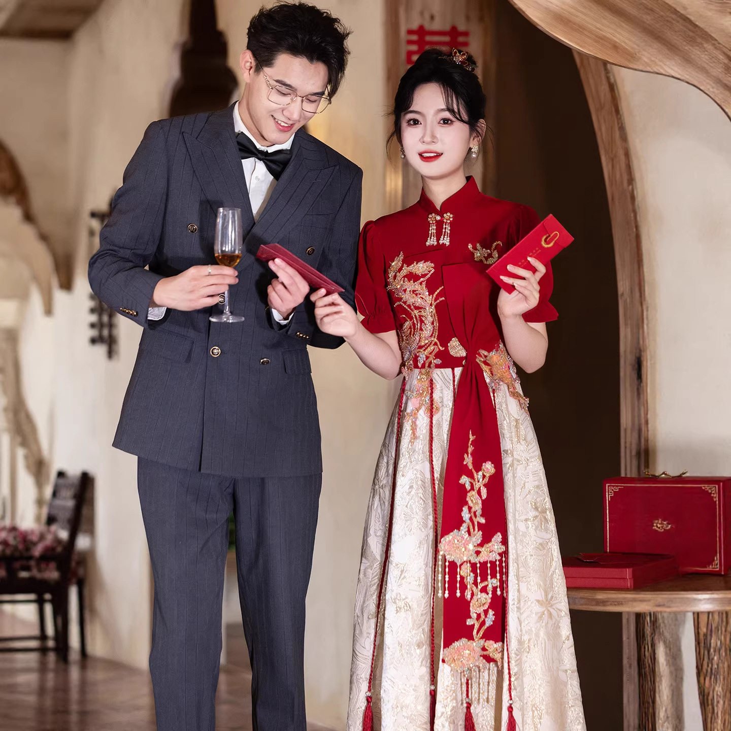 中式红色旗袍敬酒服新娘2026新款订婚礼服结婚便装显瘦长款连衣裙
