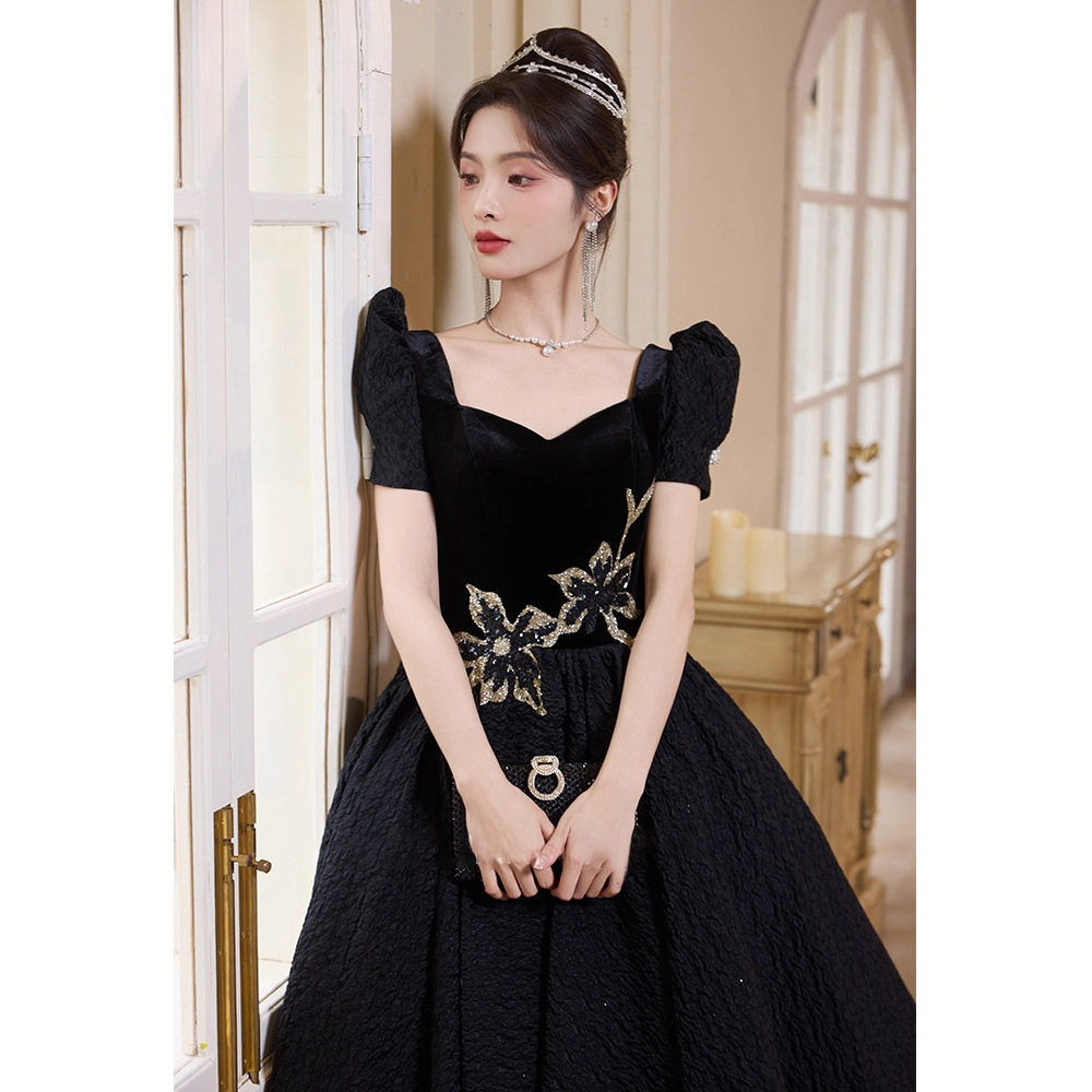 黑色晚礼服女高级感生日艺考高端轻奢小众2026新款宴会主持连衣裙