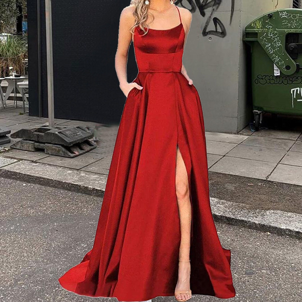 2026新款欧美跨境晚礼服开叉长裙修身露肩小众优雅时尚伴娘晚礼服