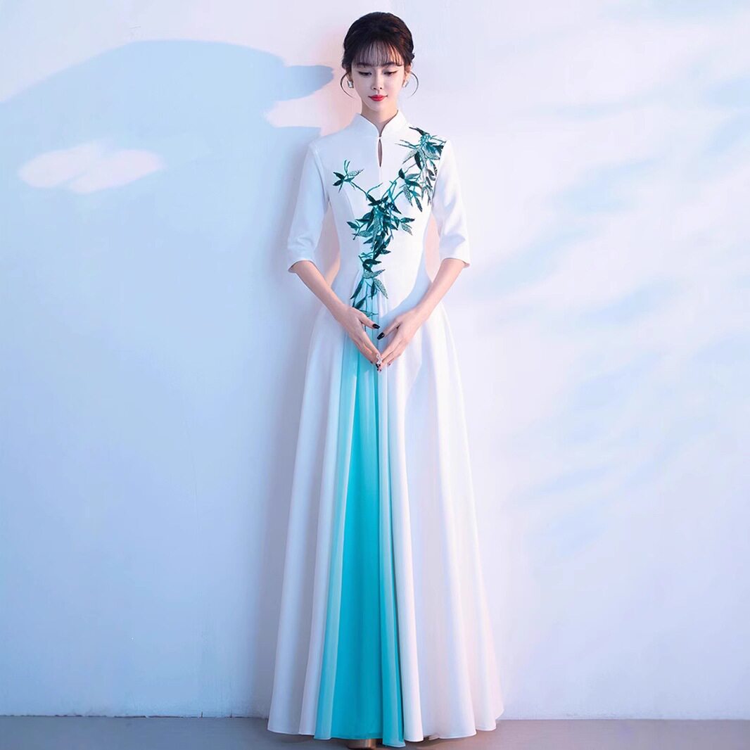 大合唱团比赛表演服女长裙中国风2026新款成人红歌朗诵礼服演出服