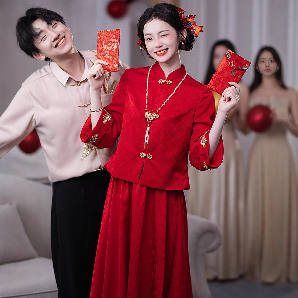 新中式秀禾服婚服2025新款敬酒服新娘订婚礼服红色嫁衣出阁晚礼服