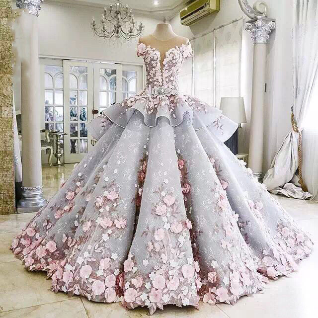 一字肩晚礼服彩色花朵露背蓬蓬裙新娘婚纱大拖尾新款韩版