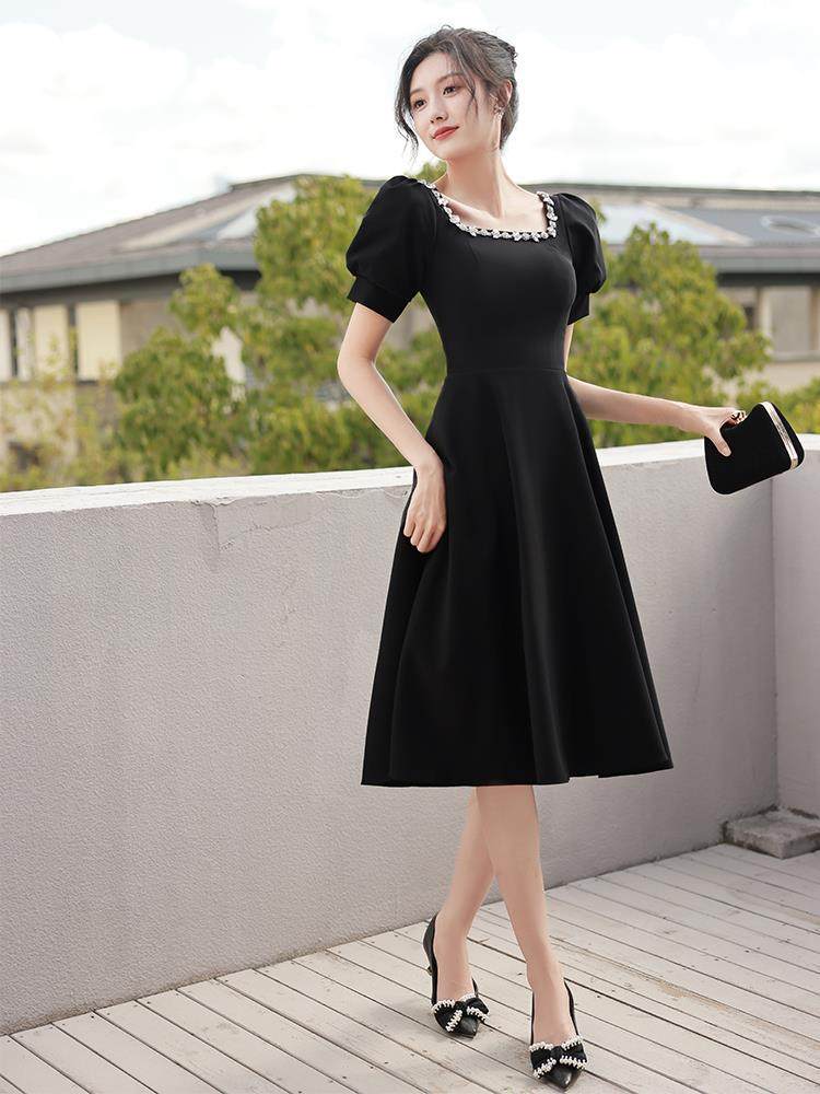 洋气晚礼服女黑色宴会气质法式高级感小个子平时可穿轻奢风连衣裙
