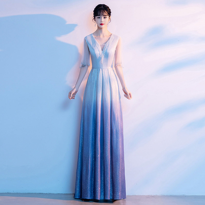 大合唱团演出服女长裙渐变艺考独唱朗诵表演演出服饰主持人晚礼服