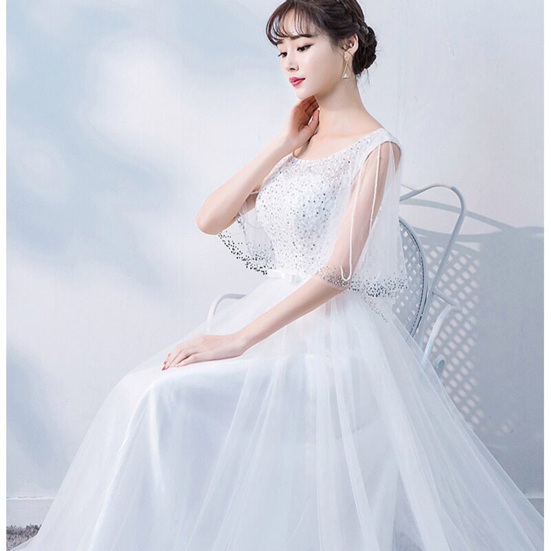 白色晚礼服优雅长款2026新款时尚晚宴礼服演出服连衣裙显瘦晚礼服