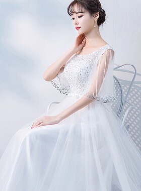 白色晚礼服优雅长款2026新款时尚晚宴礼服演出服连衣裙显瘦晚礼服