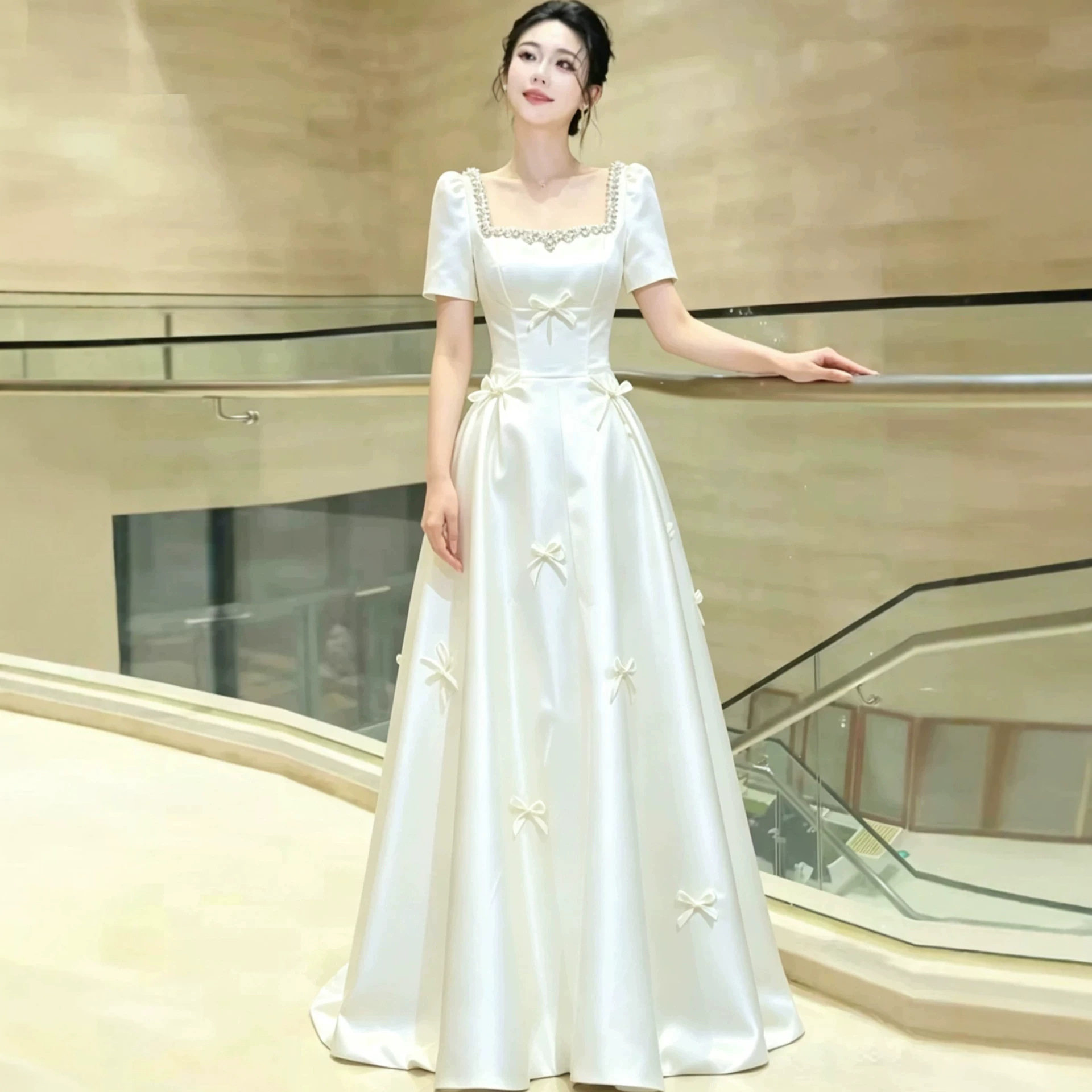 白色晚礼服裙2026新款轻奢小众出门领证登记小白裙气质结婚宴礼服
