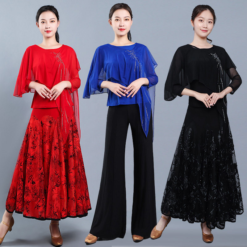 广场舞上衣长袖女新款秋冬摩登国标交谊舞服装拉丁舞修身百搭跳舞