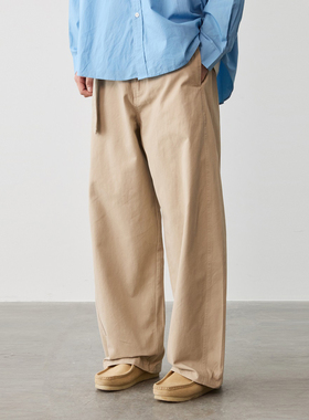 【断码7折】Vavu弧形纯色弯刀裤可调节腰带休闲裤纯棉295G长裤