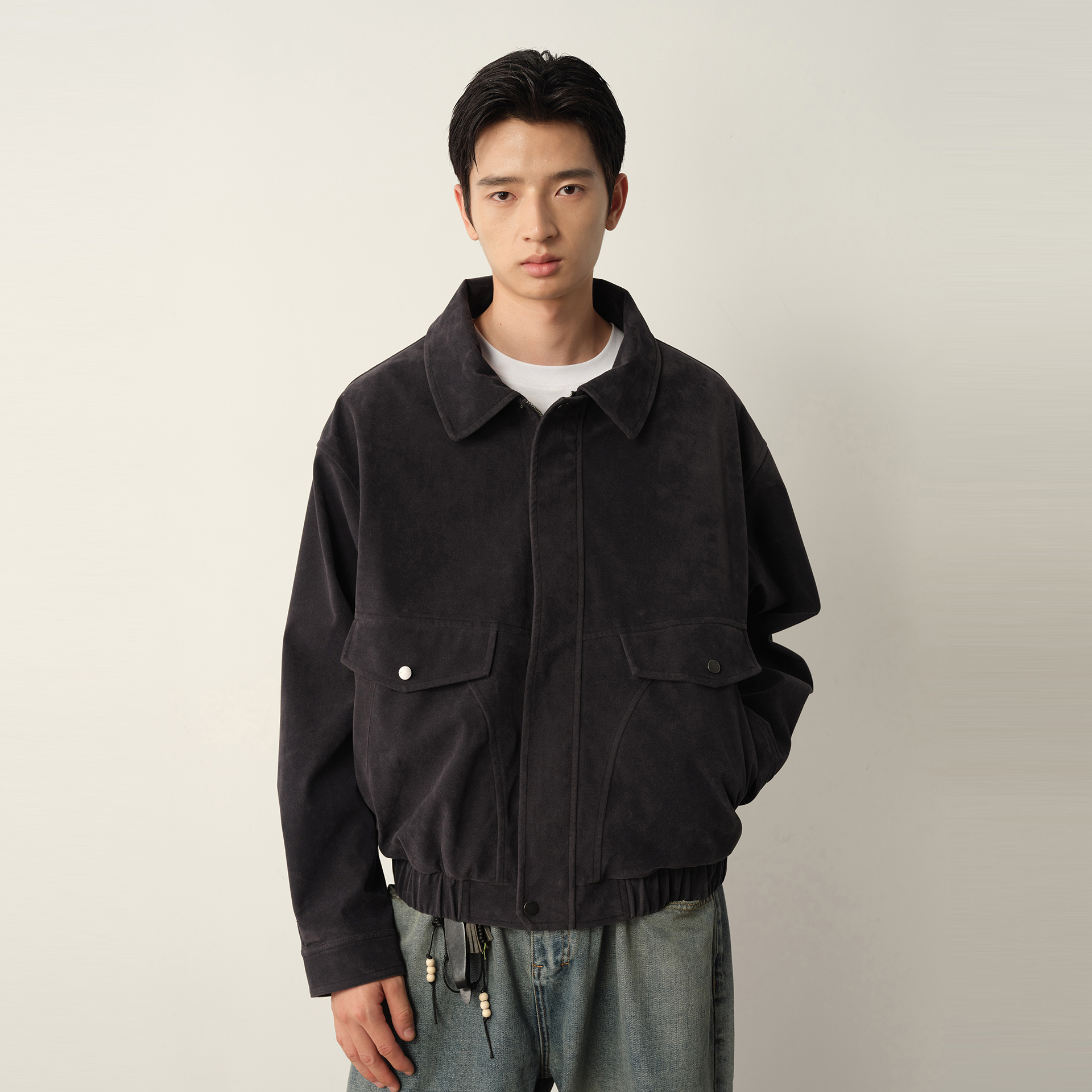 Vavu麂皮绒翻领短款磨毛夹克