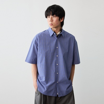 Vavumiu系经典蓝格子短袖衬衫