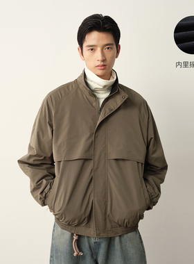 Vavu户外保暖立领摇粒绒夹克活页切割一字口袋百搭纯色工装风外套