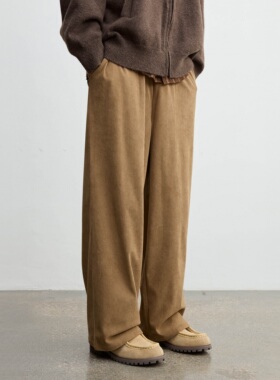 Vavu日系复古灯芯绒裤简约百搭廓形垂感直筒裤松紧腰休闲长裤春秋