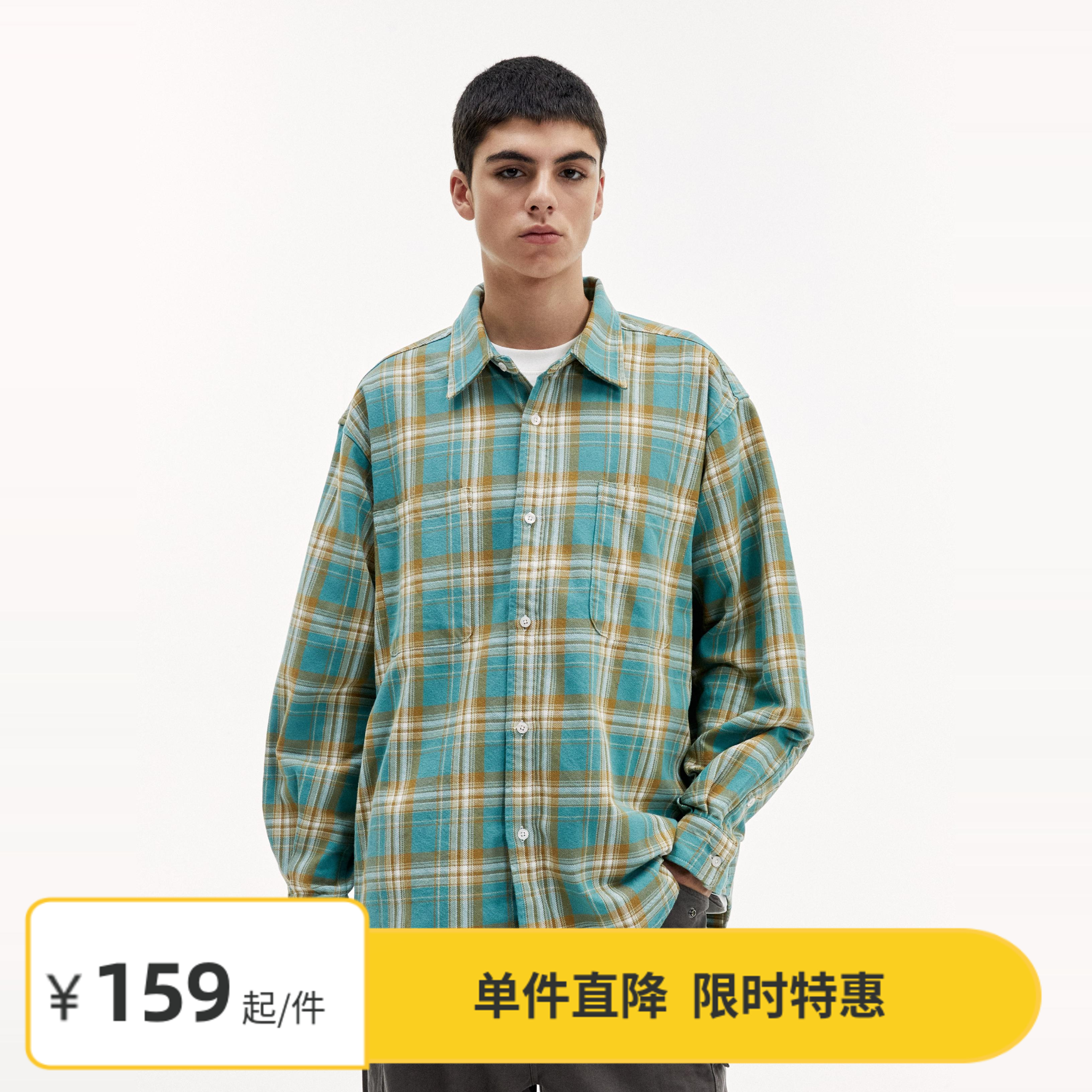 Vavu双口袋格子长袖衬衫