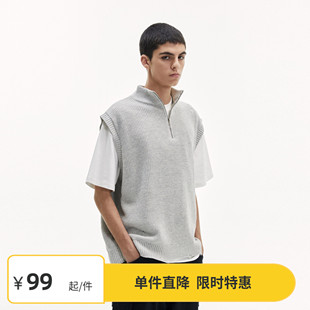 【6折特惠】Vavu半拉链立领毛衣马甲背心破洞坎肩针织套头马夹