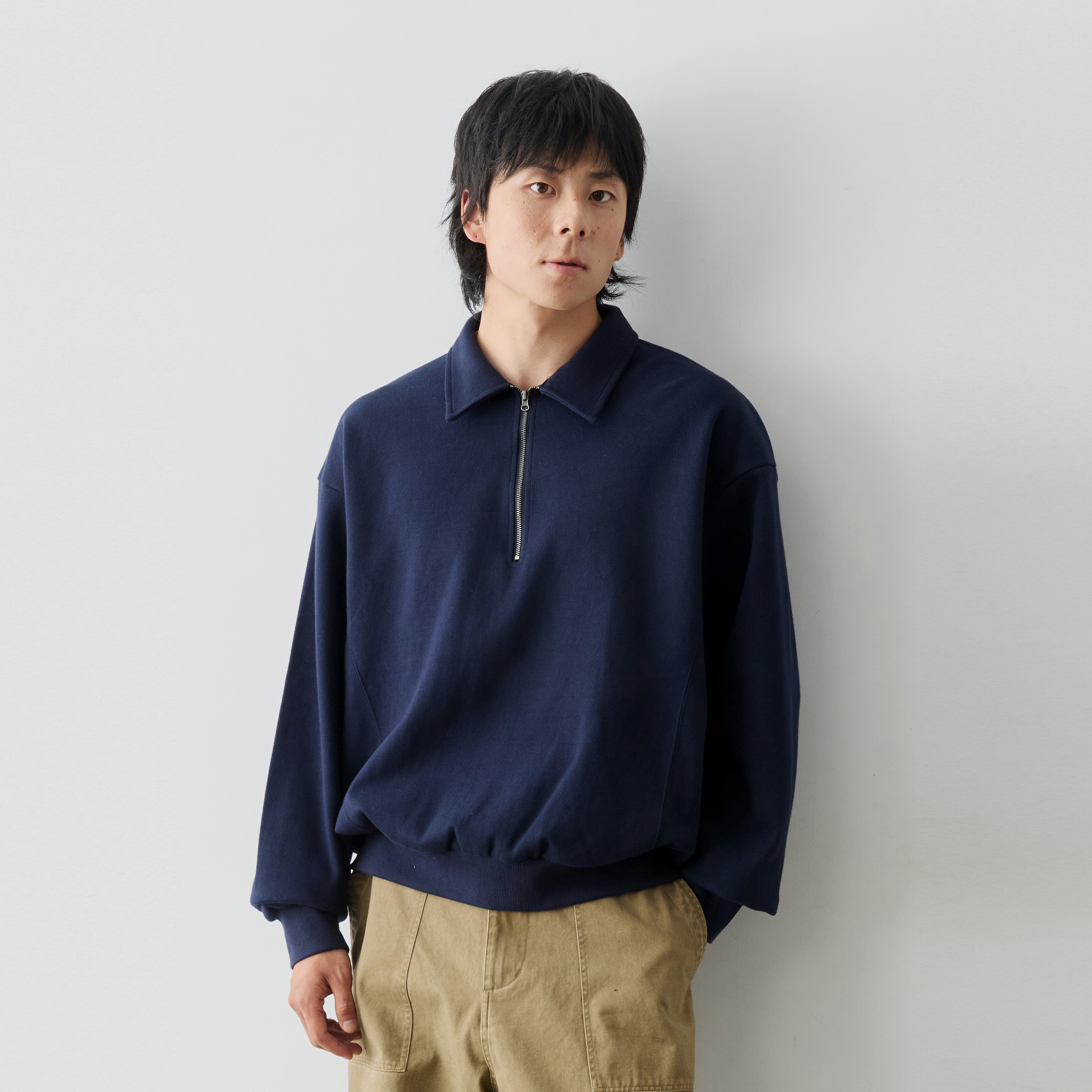 Vavu珠地肌理感半拉链翻领卫衣