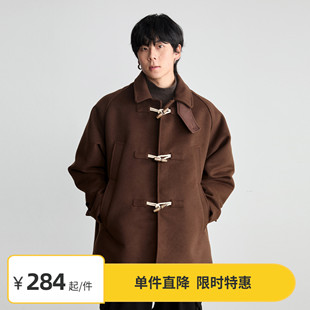 毛呢风衣双口袋A摆呢大衣中长款 Vavu复古插肩袖 外套 限时7折