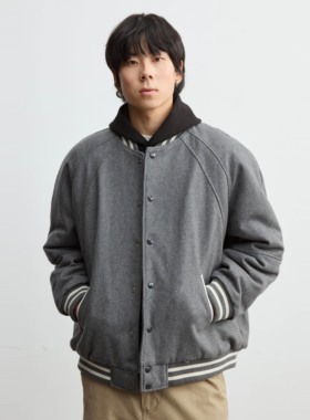 【断码4折】Vavu美式拼接羊毛混纺棒球服简约毛呢索罗娜棉服外套