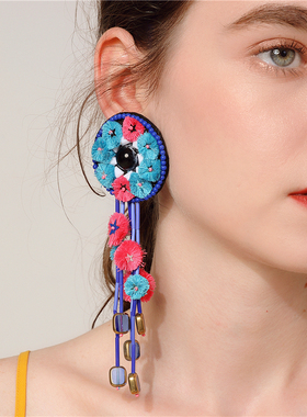 DD繁花系列/超重工手工钉珠流苏耳夹 超美异域风个性耳环