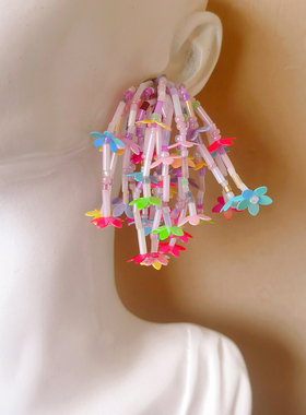 DD繁花系列/手作原创ins风小清新田园国风多巴胺星星亮片耳环耳夹