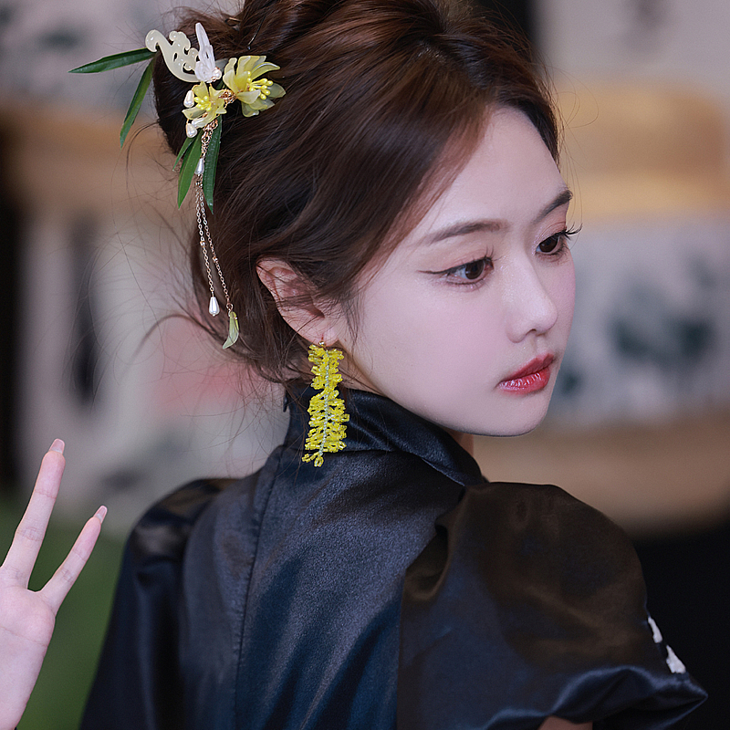 DD繁花系列/lin直播同款黄色小清新风糖果系甜妹显瘦水晶穗穗耳环