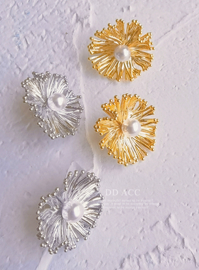 DD百搭简约镀18K金高保色扭曲异形太阳放射几何耳钉925银耳夹