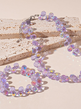 老钱风奢华气质紫色水晶项链手链