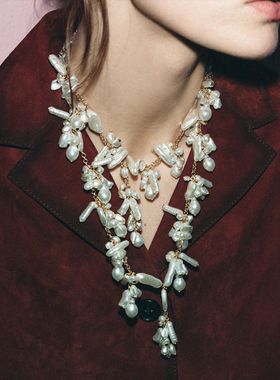 DD多种戴法可拆分不规则珍珠多层长款项链锁骨链ins性冷淡风耳环