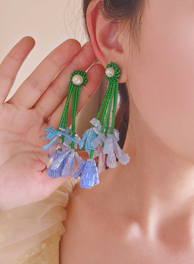 DD繁花系列/设计师原创纯手工编织梦幻仙女粉蓝绿花朵耳环耳夹