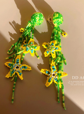 繁花系列/自留！原创法式浪漫纯手工五角星流苏耳环长款星星耳夹