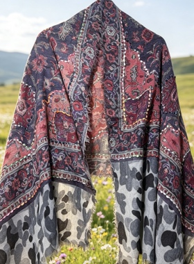 尼泊尔印度克什米尔手工羊绒羊毛刺绣围巾披肩保暖春秋异域风