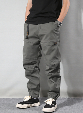 日系复古潮牌男秋季余文乐锥形工装裤直筒宽松收口休闲长裤束脚裤