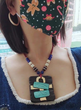 手工雕刻手工编绳木雕镶嵌绿松石