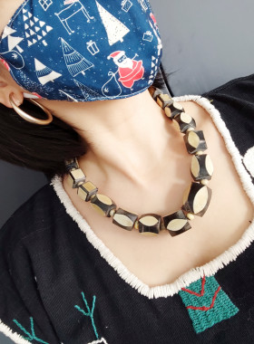 泰国古着vintage牦牛骨手工切面夸张复古项链个性毛衣链