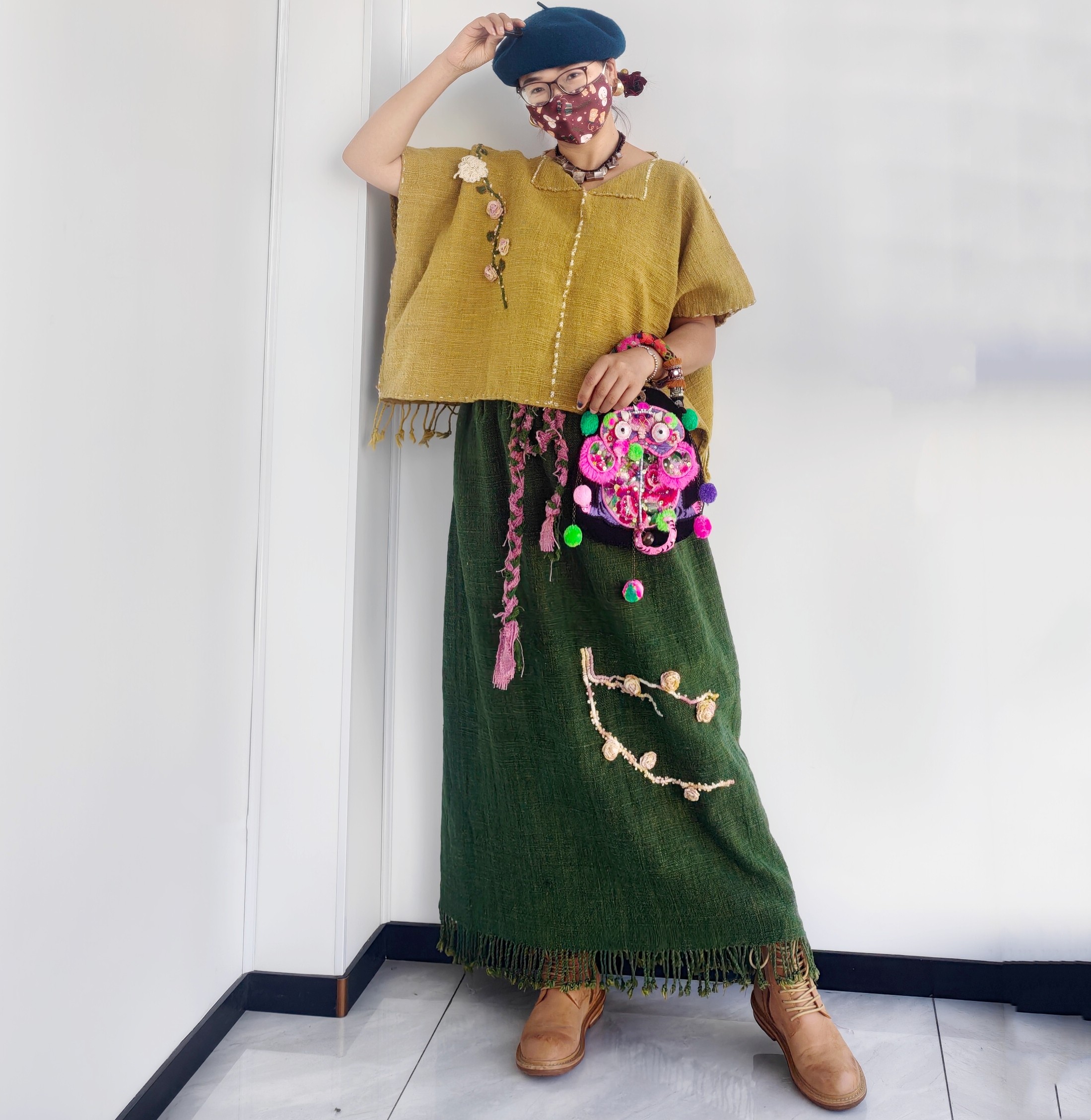 泰国纯棉花手织布手工刺绣v领流苏短款上衣衬衫