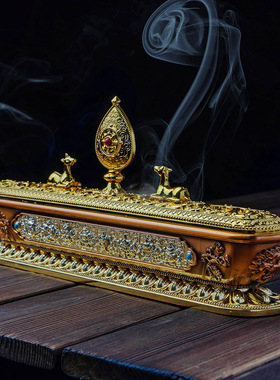 藏式铜合金香炉八吉祥新中式摆件