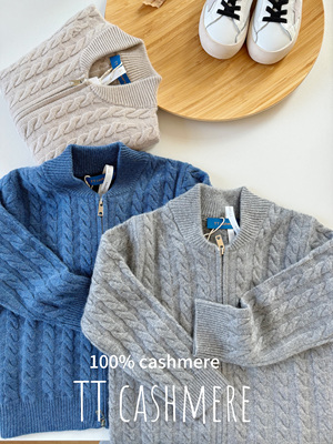 TT cashmere秋冬新款男童宝宝100纯山羊绒针织亲子父子开衫加厚