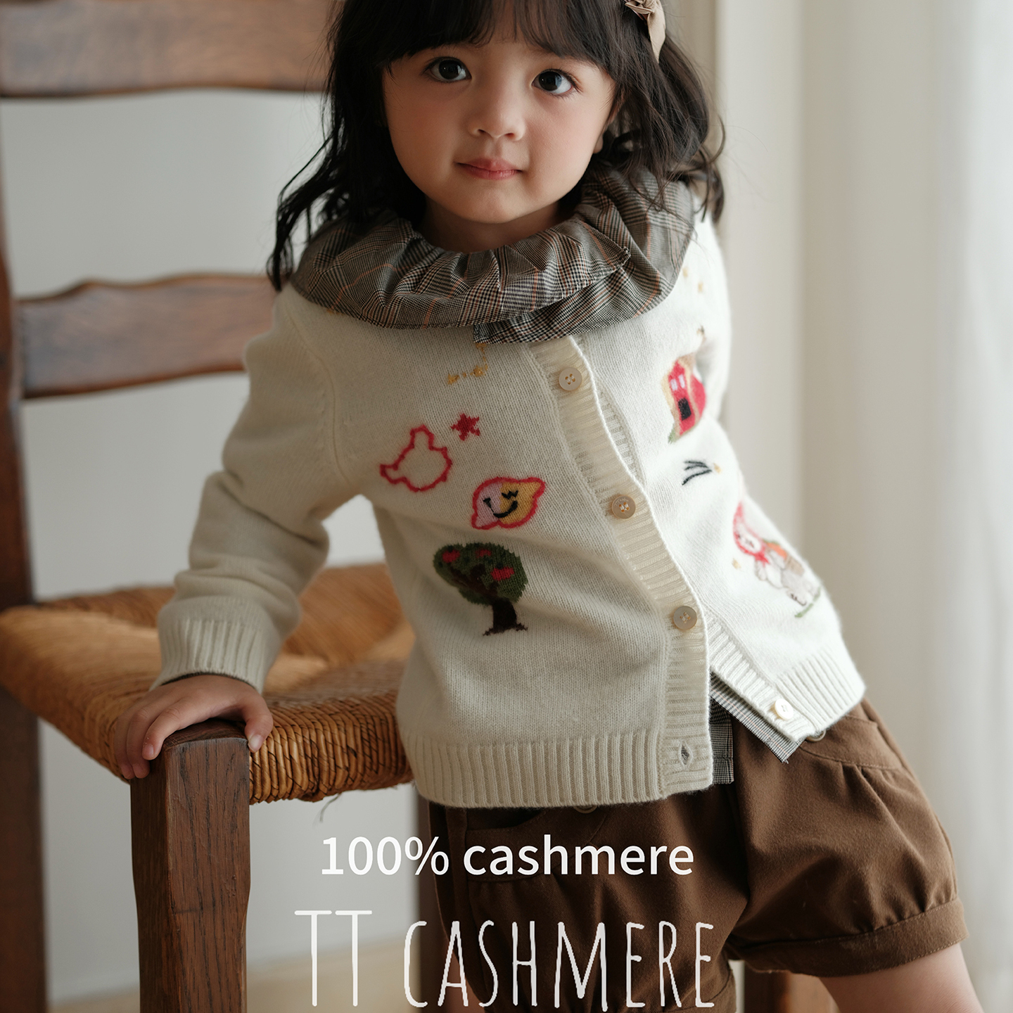TT TT cashmere双股纯山羊绒男女儿童可爱针织加厚宝宝开衫卡通图