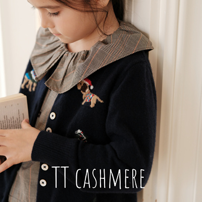 TTcashmere新款山羊绒软糯卡通刺绣可爱狗狗开衫